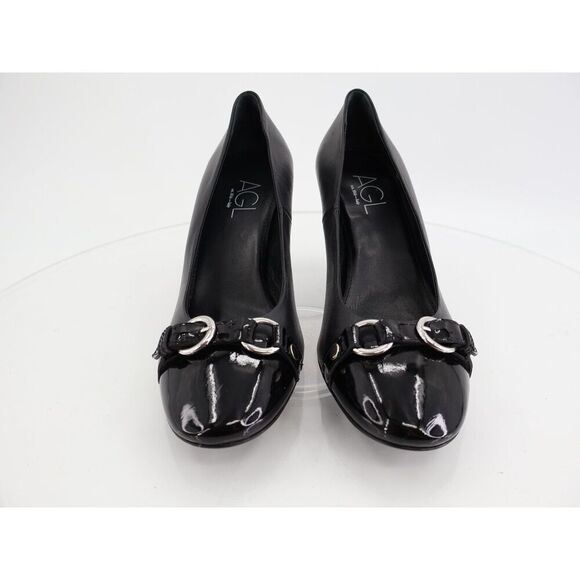 Agl Irina Cap Toe Pump Size 40.5 10.5 Black Leather Cap Toe Heel Shoes Career - Picture 13 of 13